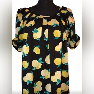 Cynthia Rowley Lemon Print Blouse W/ bow tie closure on back of neck!